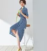 Anpassade klänningar Summer Women's Dress French Style High Temperament Elastic Knitted Print kjol Lång anpassad storlek