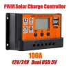 Kontroller 100A/80A/60A/30A/10A PWN Auto Solar Charge Controller LCD Display Dual USB Output 5V Solar Panel Batteriladdningsregulator