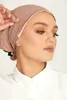 Hijabs Soft Muslim Hijab Hat Solid Color Women Jersey Hijab Premium Satin Lining Tie Hijab Hat Islamic Turban Instant Silk Shawl d240425