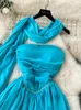 Casual Dresses Women Chic Elegant Party Summer Sexy Off The Shoulder A-line Short Dress Vintage High Waist Chiffon With Scarf