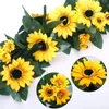 Decorative Flowers Fake Hanging Sunflower Vines Artificial Garlands Green Leaves For Home Wedding Jungle Party Garden Craft Decoration