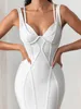 Beaukey for Women White Midi Bandage Double Tira Double Straps Criss Cross Bodycon Runway Split Bustier elegante vestidos 240418