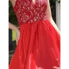 Red Satin Straps Nowe spaghetti High Low Lace Top Even Even Every Sukienki Celebryty Formalne suknie dla kobiet CPS3001