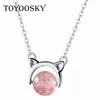 Wisiorki S925 Silver Kitten Strawberry Crystal wisid Naszyjnik Różowy łańcuch zwierząt dla kobiet biżuteria modowa