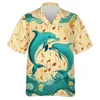 1We1 Casual shirts voor heren Harajuku Fashion Dolphin grafische shirts voor mannen Kleding Casual Hawaiiaans strandhemd Aloha Cartoon Ocean Animal Blouses Rapel Top 240424