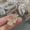 Modestativ för högkvalitativa ringar Par 925 Pure Silver Flowers lämnar gräsring med 18K guldringar ringar
