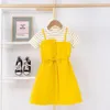 Girl Summer Sukienka 2 10 do 12 lat Dzieci Design Fake 2 -Siece Szygowanie Księżniczki Dresses Fall Ubrania dla dzieci 240426