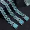 Strands Iced Out Blue Crystal Cuban Link Chain Necklace for Mens Hip Hop Colorful Rhinestone Paved Miami Cuban Necklace Rap Singer Jewelry 240424