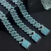 STRANDS ICTE OUT BLAUWE CARDER CUBAN LINKKACHT KIJLLACE VOOR MENS HIP HOP kleurrijke strass verharde Miami Cuban ketting rap zanger sieraden 240424