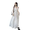Vestidos casuais verão bohemian maxi em camadas Flowy A Line Long Dress for Womens 066C