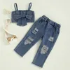 Ensemble de vêtements pour enfants filles Summer Summer Baby Bowknot Sans manchette de débardeur en jean et pantalon déchiré jeans 2pcs