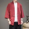 Ethnic Clothing Chinese Style Retro Japanese Kimono Cardigan Men Cotton Plus Size Coat Samurai Costumes Loose Thin Yukata Haori