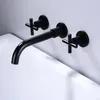 Robinets de lavabo de salle de bain robinets de bassin en laiton mélangeur de bain de bain Moup de mur de robinet avec des poignées à double croix