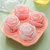 Verktyg 3D Rose Ice Molds 4 Hål Ice Cube Tray Mold Flower Shape Silicone Ice Mold Ice Ball Maker Bar Ice Cube Maker Tool