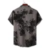 Men's Casual Shirts Gray Retro Hawaiian Floral Shirt Men 2023 Brand Casual Short Sleeve Button Up Beach Shirts Men Daily Holiday Vacation Clothing 240424