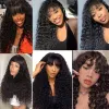 Perucas Jerry Curly Human Hair Wigs com franja Branco Remy Remy Curly Human Wigs para mulheres Máquina completa não fez renda