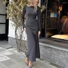 Casual Dresses Elegant Women Round Neck Party Dress Ladies One Piece Solid Color Satin Style 2024 Flare Sleeve Chic Long Long Long