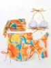 Kvinnors badkläder 4-stycken Bikini Triangel Tie-Dyed Scarf Maxi Dress Drawstring Swimsuit 2024 Sexig Beach Women Vintage Bathing Suit