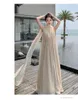 Lässige Kleider Französisch Beige elegante Urlaubshalter Backless Birthday Party Plisel Feenkleid Ein Linie Abschlussabend Kleider Langer Sommer