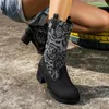 Casual Shoes 2024 Winter For Women Slip-on Women's Mid-Calf Boots Square Heel Med Plus Size Ladies