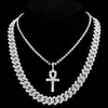 STARDS 2PCS PUNK Crystal Cross Ankh Tennis Chain Ice Ice Cubaanse ketting ketting heren en dames rapzanger ketting hiphop sieraden 240424