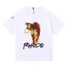 Rhude Mens T Shirt Wysokiej jakości projektant Tess Dasual Fashion Fashing Free Sleeve Europe America Mężczyźni Kobiety zaokrąglenia szyi rozmiar S-XXL 4124 3110