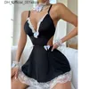 Sexy set erotische Sexis Cosplay Anime Kostüme Dienstmädchen Damen süße Dessous schwarze Deep V Mini Kleid Ausschnitt Rückenfreies Babydoll -Outfit Q240426