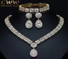Cwwzircons Ekskluzywne Dubai Gold Talerz biżuteria luksusowy sześcienne cyrkonowe naszyjnik kolczyki zestaw biżuterii bransoletki dla kobiet T053 T9326692