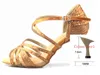 Sapatos de dança Bronze Rhinestone Latin Feminino Salas Ballroom Saltos Altos de 9cm Software de valsa VENDAÇÃO