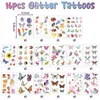 Tatueringsöverföring 16 ark glitter tatueringar diverse tillfälliga tatueringar scrapbook dekoration 135 bländande mönster av falskt vattentätt för födelsedag s 240426