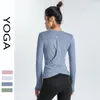 Aktywne koszule Tie Summer Yoga Okoła szyja Długie rękawowe top Tip Paspitting and Szybkie suszenie Sports T-shirt Seksowna i odchudzająca fitness