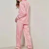 Automne 2 pièces pour femmes pyjamas ensembles de pyjama à rayures en soie glace pour femmes en pyjamas pour femmes