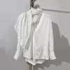 Blouses feminina High Street Fashion Silk Silk Shirt 2024 Summer solto com xale flutuante Tops de decote em V Wide Body Y2K