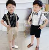 Summer Boys Performance Sets Kids Lapel Breft Shirtsstripe Suspender Bows Bows Tie 3pcs Boy Vêtements A69016305460