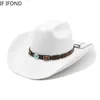 Breite Krempelnhüte Bucket Hats künstliche Wolle Western Cowboy Hüte für Männer Frauen Vintage Wide Bim Feedoras Hats Gentleman Jazz Hüte Lady Cowgirl Kleid Cap Y240425