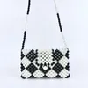 Totes Black White Checkered Beaded Single Shoulder Crossbody Bags Retro Hand Woven Casual Versatile Women's Bag Customization