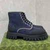 Diseñador de lujo Hombres de tobillo Botas entrelazadas Botas de combate de cordones de caminata Caballeros Fashion jacquard