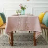 Table Cloth Fashionable floral design solid decorative linen tablecloth with tassel rectangular wedding tablecloth 240426
