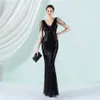 Runway Dresses Yidingzs Women White Beading Dress Long Prom Dress DP V Neck Sequin Evening Dress Sexig Party Maxi Dress Y240426