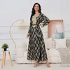 Ethnic Clothing Middle Eastern Arab V-neck Gold Plated Long Sleeved Fashion Dress Muslim Maxi Dresses For Women