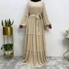 Ethnic Clothing Chiffon Cuff Sleeves Muslim Dress Middle Eastern Dubai Abayas Turkey Islamic Caftan Women Simple Long Sleeve Loose Ladies