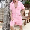 Herrbyxor incerun 2024 American Style Rompers streetwear jumpsuits stiliga manliga fasta färgövergripande korta ärm S-5xl