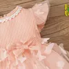 Vestidos de menina de 0 a 3 anos de idade, menina recém-nascida, verão rosa sem mangas de renda redonda pescoço renda de borboleta malha adorável festa D240425