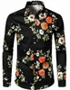 Camisas casuales para hombres flores camisas hawaianas casuales camisas de manga larga camiseta de moda cuba playa blusa ropa para hombres girar sobre flores camisas 240424