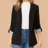 Ternos femininos Slim Cardigan Casaco elegante de terno de lapela com bolsos de fechamento de botão único 3/4 de cor de cor sólida de cor para roupas de trabalho para roupas de trabalho