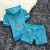 Designer Summer Fashion Slim Shiny Diamonds Velvet Casual Tracksuit Women Sportswear Suit Yoga Tennis Shorts