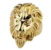 Masowe pasmo lwowe pierścień złoty stalowy kolor męski Pierścienie ciężkie mentalne punkowe styl gotycki motocyklista biżuteria 4679946
