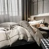 Conjuntos de cama Conjunto de algodão egípcio Tampa de edredão de bordado de bordado de bordado ajustado/lençol plano travesseiro de luxo têxteis casas