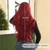 Syntetiskt rosrött långt lockigt hår stora vågkvinnefibermekanism peruk huva ombre röda peruker