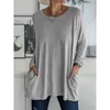 Solid Color Vintage Pocket Oversized Tshirt Female Clothing Fashion Autumn Tunics Basic Y2k Top Women Long Sleeve T Shirt 240422